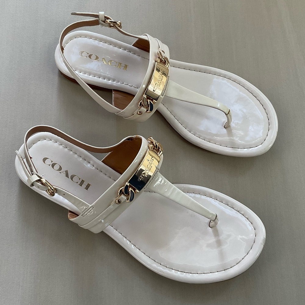Coach White and Gold Strappy Sandals